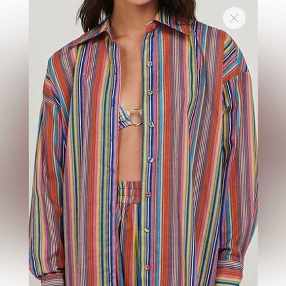 Charlie Holiday Anthropologie Multi stripe Maple shirt New With Tags - Picture 1 of 14